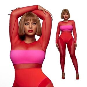 IVY PARK Red and Pink Long Sleeve Bodysuit